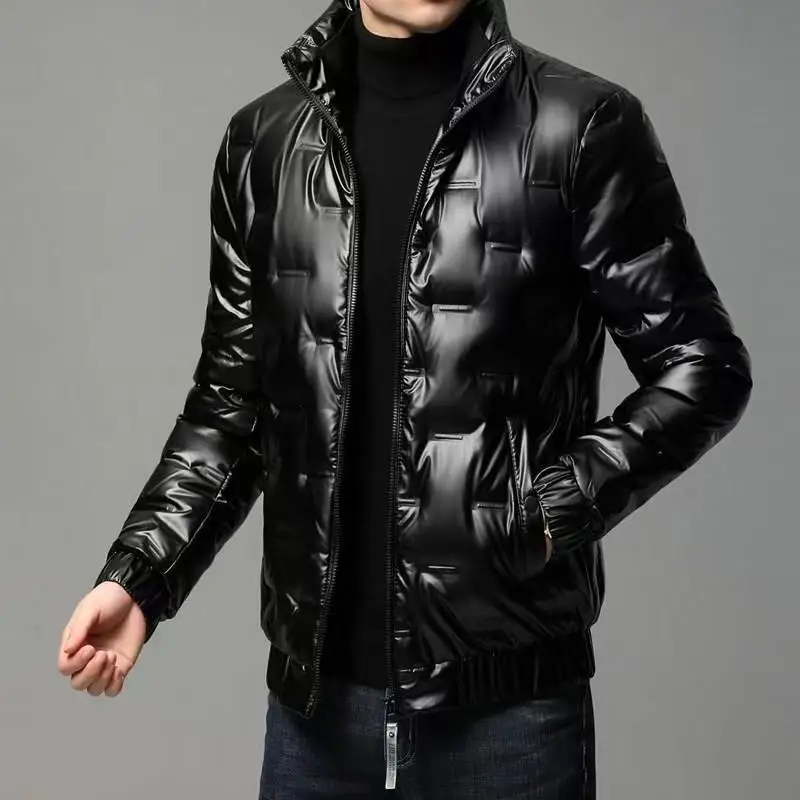 

iny Surface down Cotton Jaet Men ort Sle Stand Collar Outerwear Autumn Winter Lightweight Thiened Warm Top Cotton C...