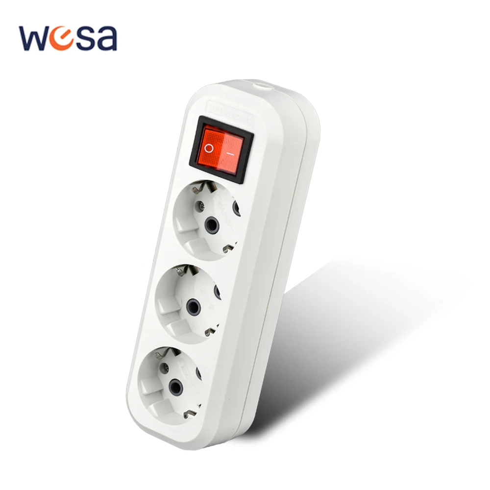 

WESA White 3 Way With Switch Terminal Block EU Switch Classic Flame Retardant Plastic Panel Standard German Type Power Strip