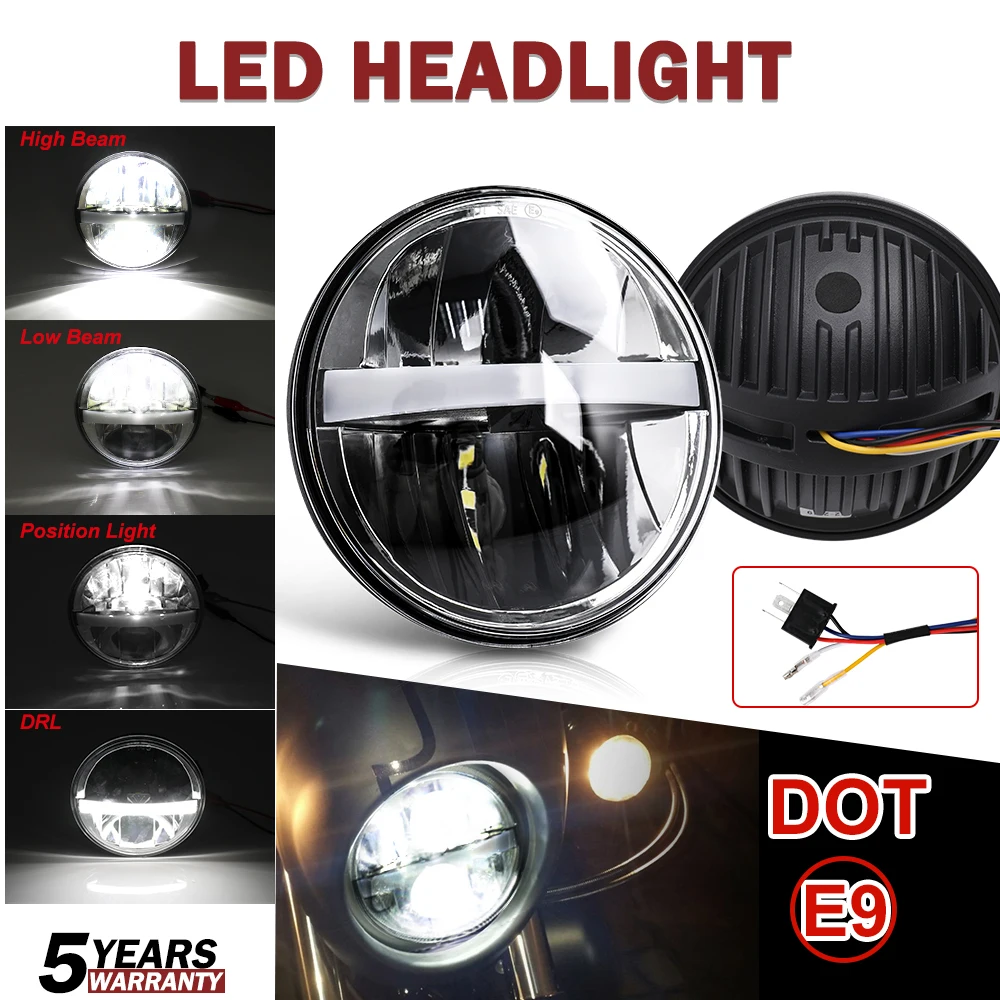 Newest 5.75 inch Motorcycle LED Headlight High/Low Beam White Light DRL Super Bright 5 3/4