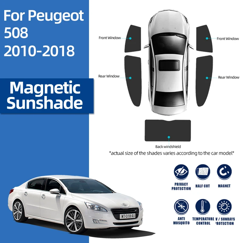 

For Peugeot 508 Sedan 2010-2018 Magnetic Car Sunshade Shield Front Windshield Frame Curtain Rear Side Window Sun Shade Visor