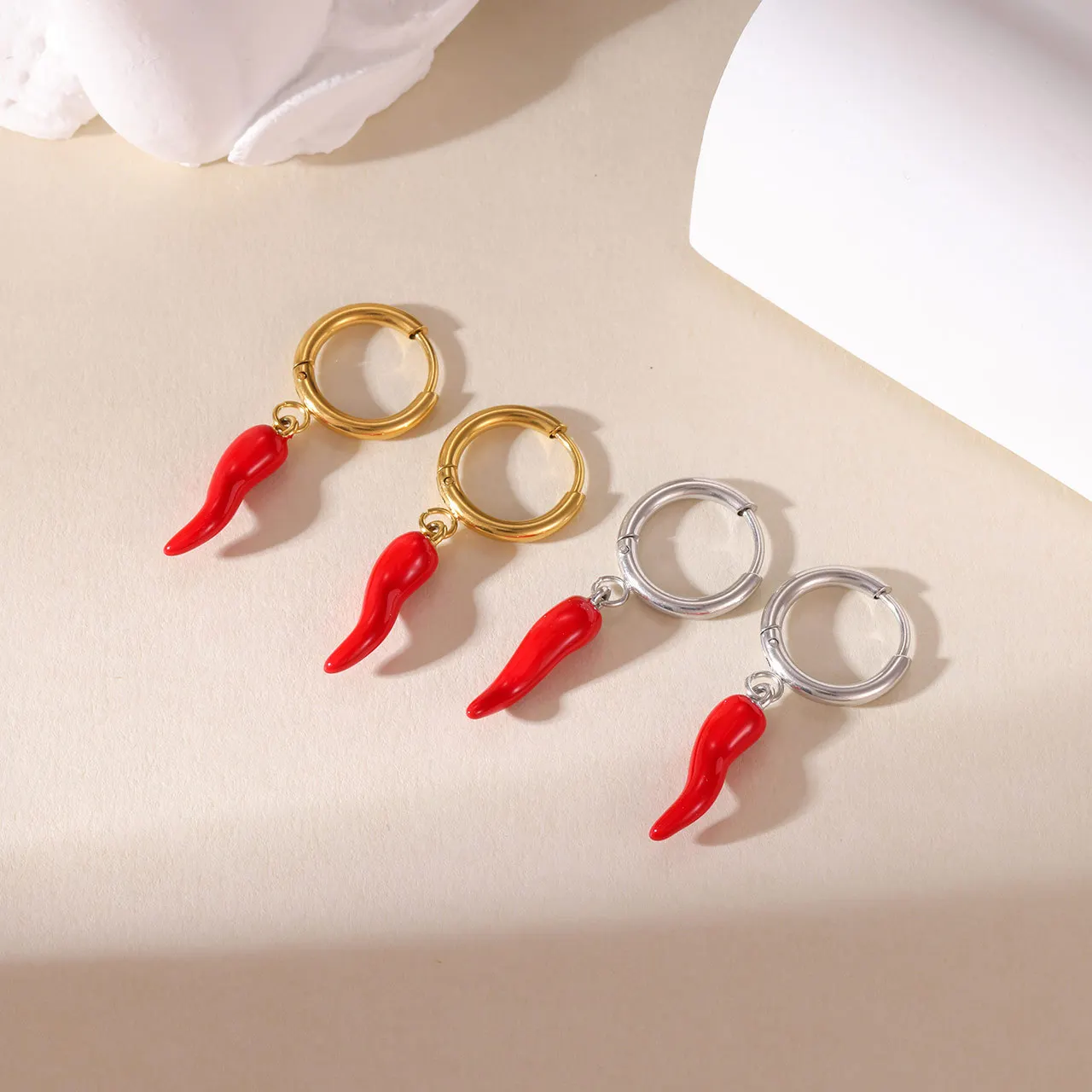 Red enamel pepper dangle hoop earrings for women stainless steel earrings cute funny plants jewelry new in 2026