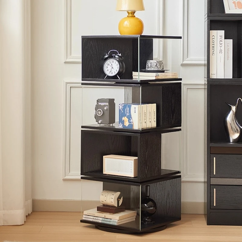 

Nordic solid wood rotating edge several multi-functional living room floor rack glass figure display cabinet