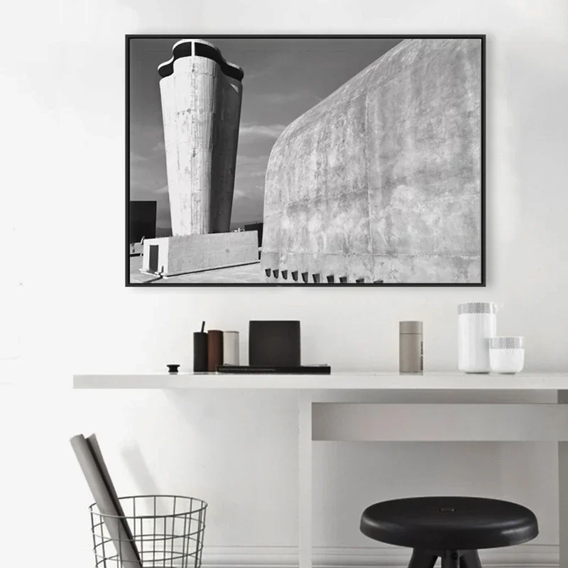 Le Corbusier Architectural Canvas Print  Black  White French Architecture Photo Poster  Marseille Provence Office Wall Decor