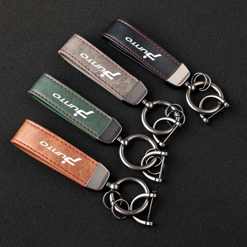 

For FIAT Punto With Logo Car Accessories Leather Car keychain Horseshoe Buckle Jewelry
