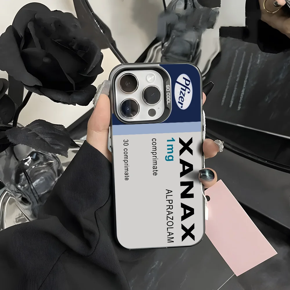 

XANAX Chill Pill Phone Case For iPhone 16 15 14 13 12 11 Pro Max Grey Black Matte Laser Metallic Aurora Funda