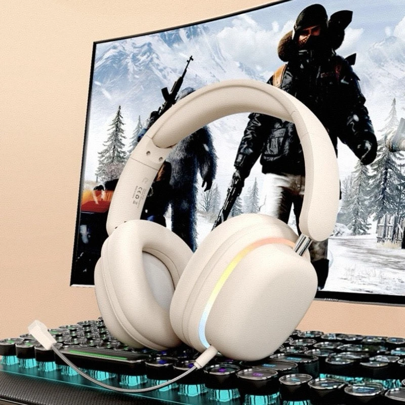 Gaming Wireless Headphone with Mic Over-Ear Headphones Bluetooth 5.3 40mm Driver 2.4G/Wireless/Cable RGB Headsets