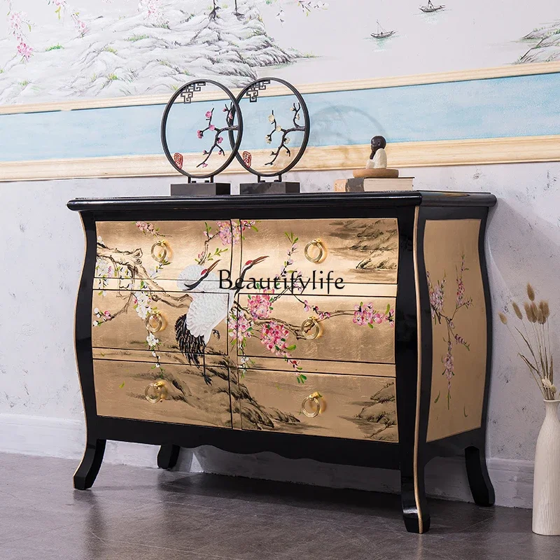 

01 American villa solid wood hand-painted edge bucket cabinet new Chinese classical entry decorative locker
