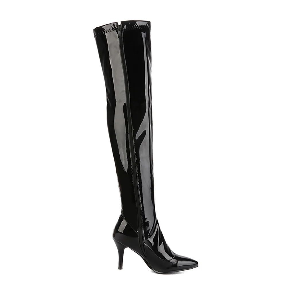 Hot Brand New Winter Glossy Black Red Women Thigh High Boots Sexy Lady Dance Pole Shoes ET72 High Heel Plus Big Size 10 32 43 48