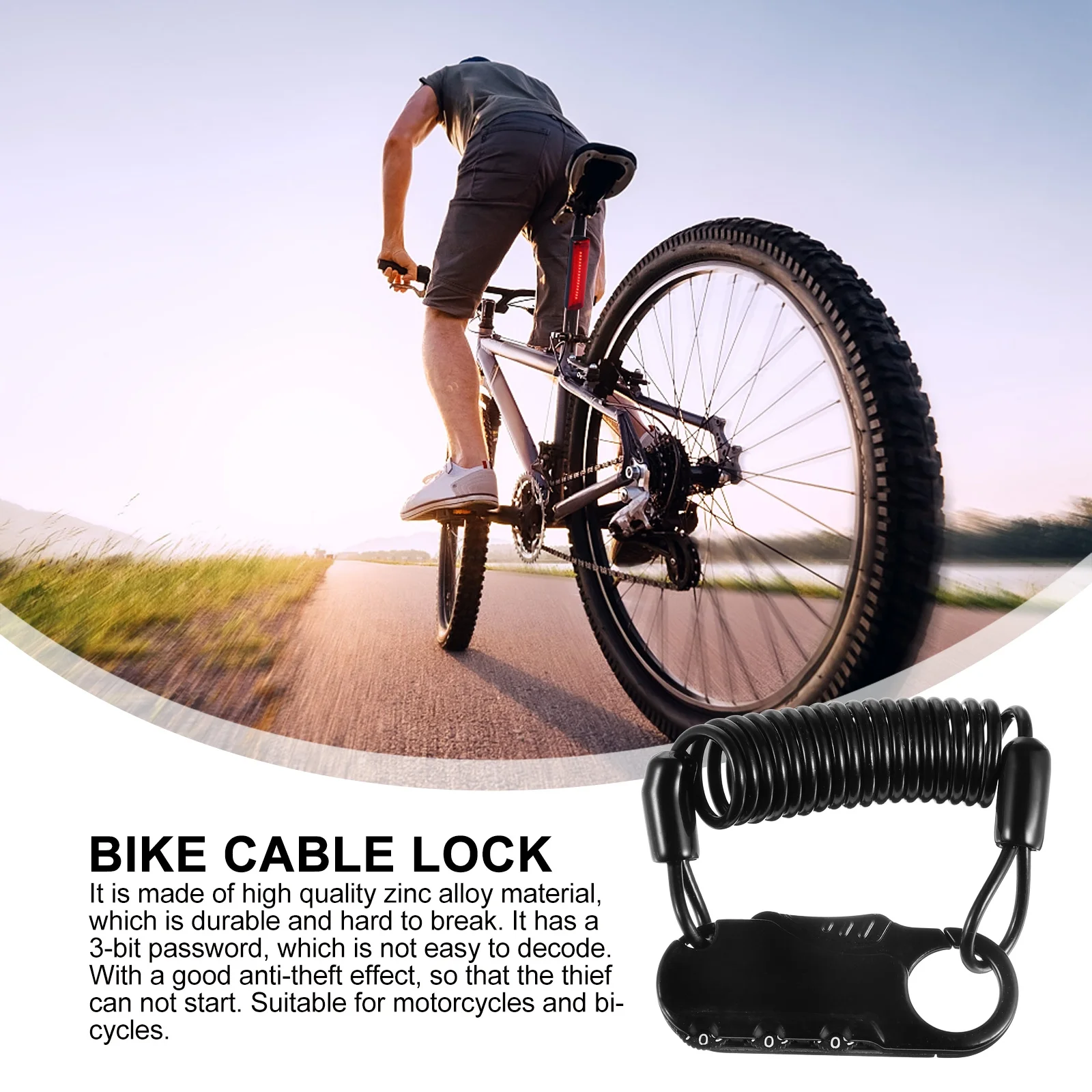 

Zinc Alloy Cable for Motorcycle Bike 3-Digit Password Anti-theft Portable Durable Black Small Size Fits Pockets Car Bags