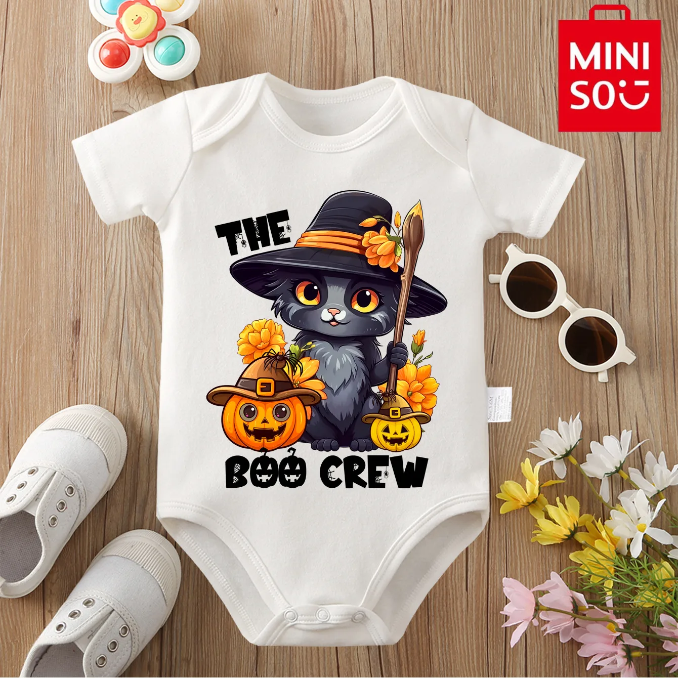 

MINISO Pure Cotton Cloths My First Halloween Cat Pumpkin Print Bodysuit for Baby Onesie Jumpsuit for 0 To 12 Months Newborn