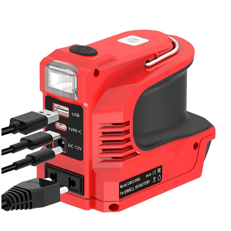ABJO-For  18V Li- Battery 180W Power Inverter With LED Work Light DC 12V Outlet USB/Type-C Powered EU PLUG