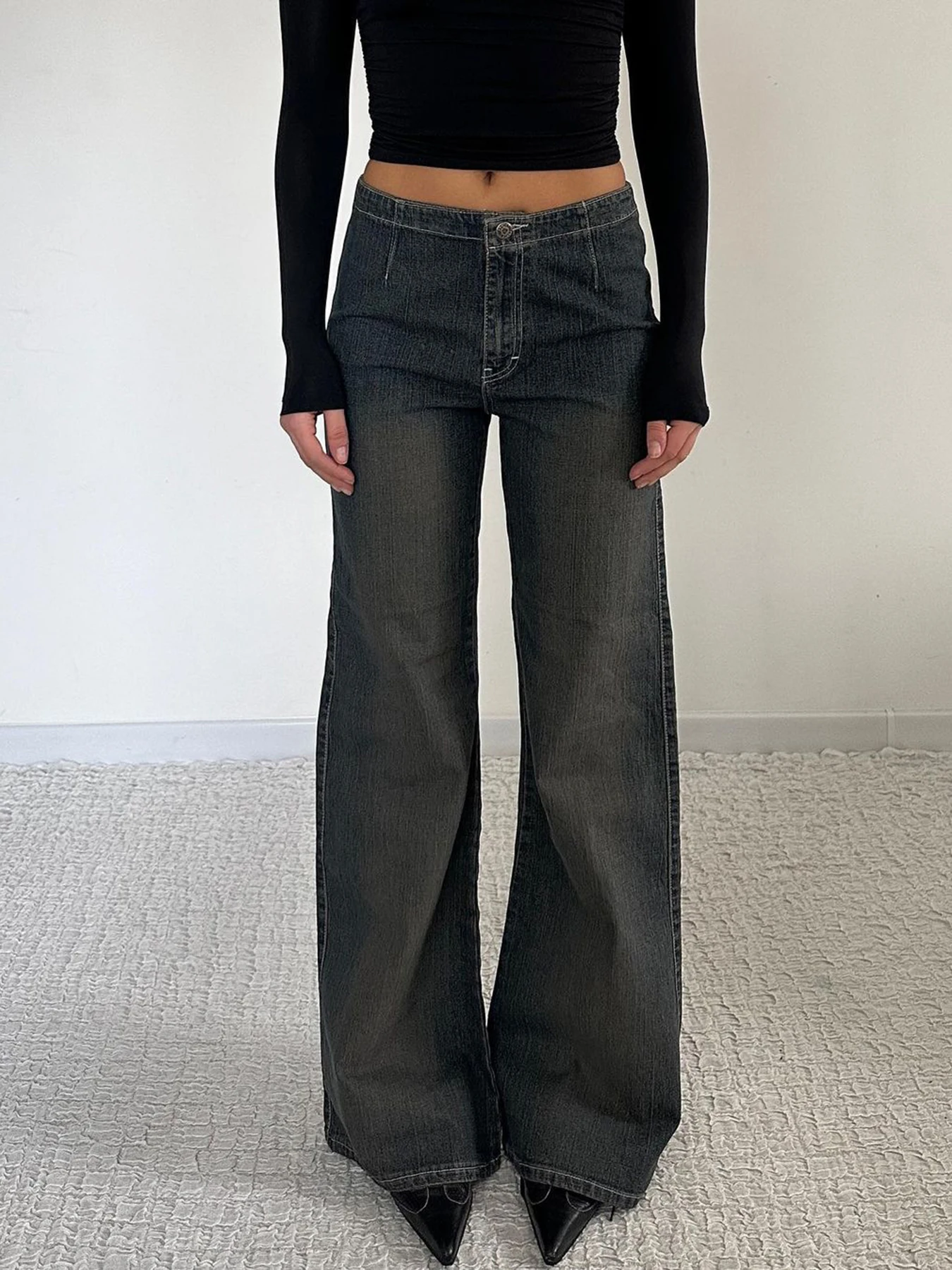 Weekeep Streetwear Low Rise Jeans for Women Vintage 2000s Baggy Denim Pants Korean Fashion Casual Trousers Vintage Mom Jeans y2k