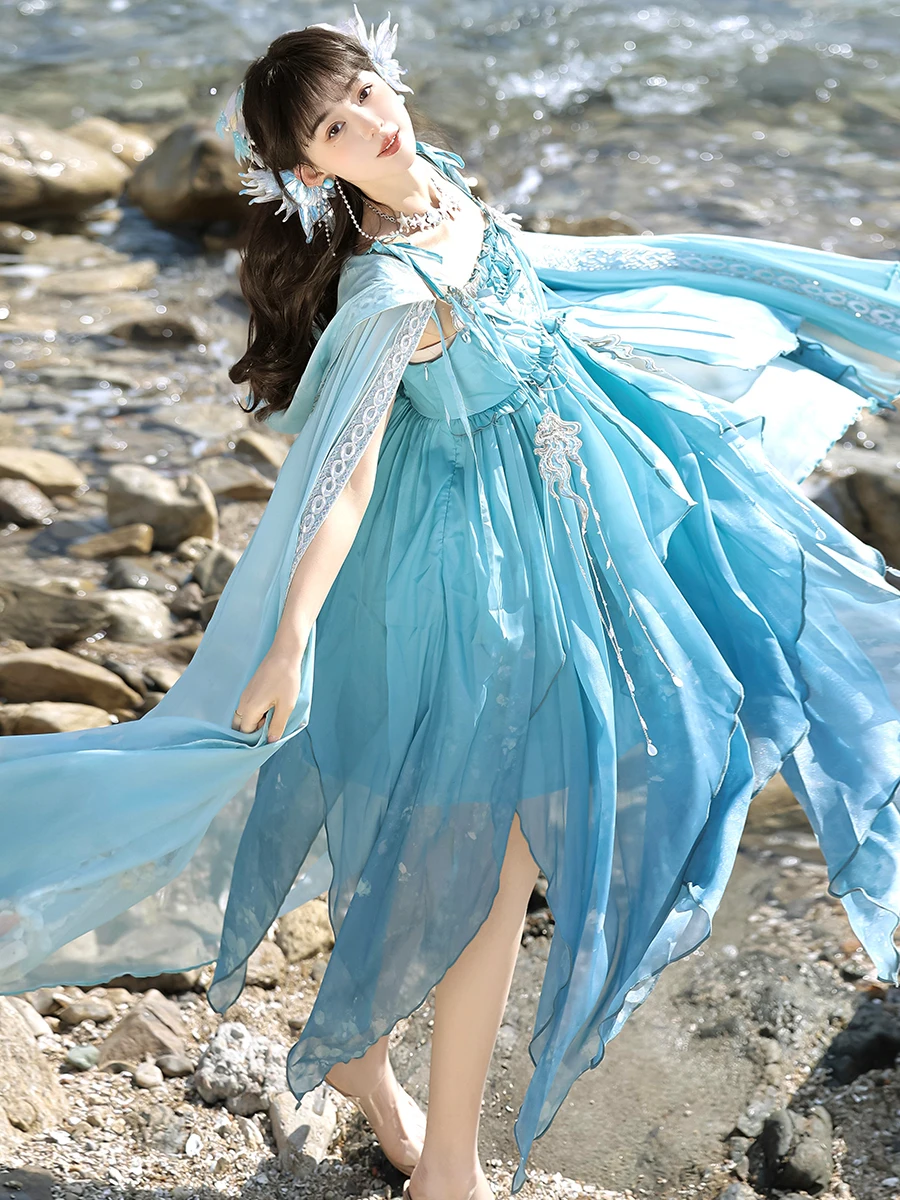 

Designer's Gift Original Hailing Traditional Chinese Style Lolita Han Element New Chinese Style Women's Cape Strap Dress Set