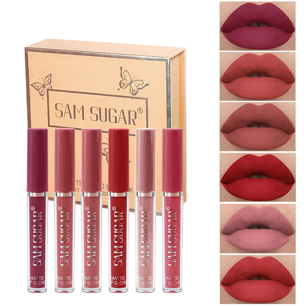Juego de brillo de labios con taza antiadherente mate, resistente al agua, resistente al sudor, aplicación suave, efecto maquillaje natural