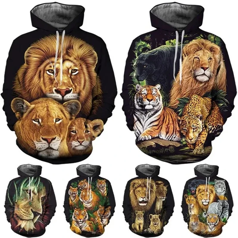 New Lion Tiger 3d Printed Hoodie Fashion Funny Cool Pullover Hip Hop Harajuku Style Neutral Animal Print Hoodies Streetwear Top