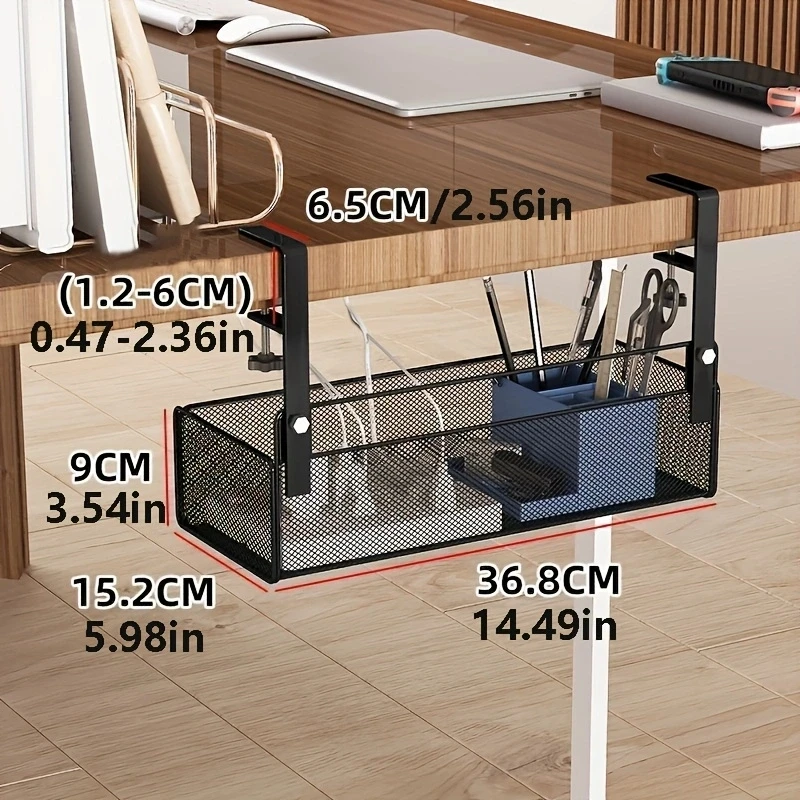 Under Desk Cable Management Tray No Drill Metal Mesh Cable Management Under Desk with Clamp Mount