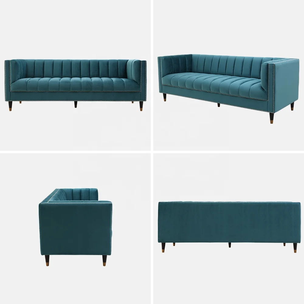Soffan Samt Sammet أريكة قطيفة أريكة أريكة أريكة Divan 3 مقاعد يجلس التصميم الحديث أثاث غرفة المعيشة الأخضر معنقدة بالقناة