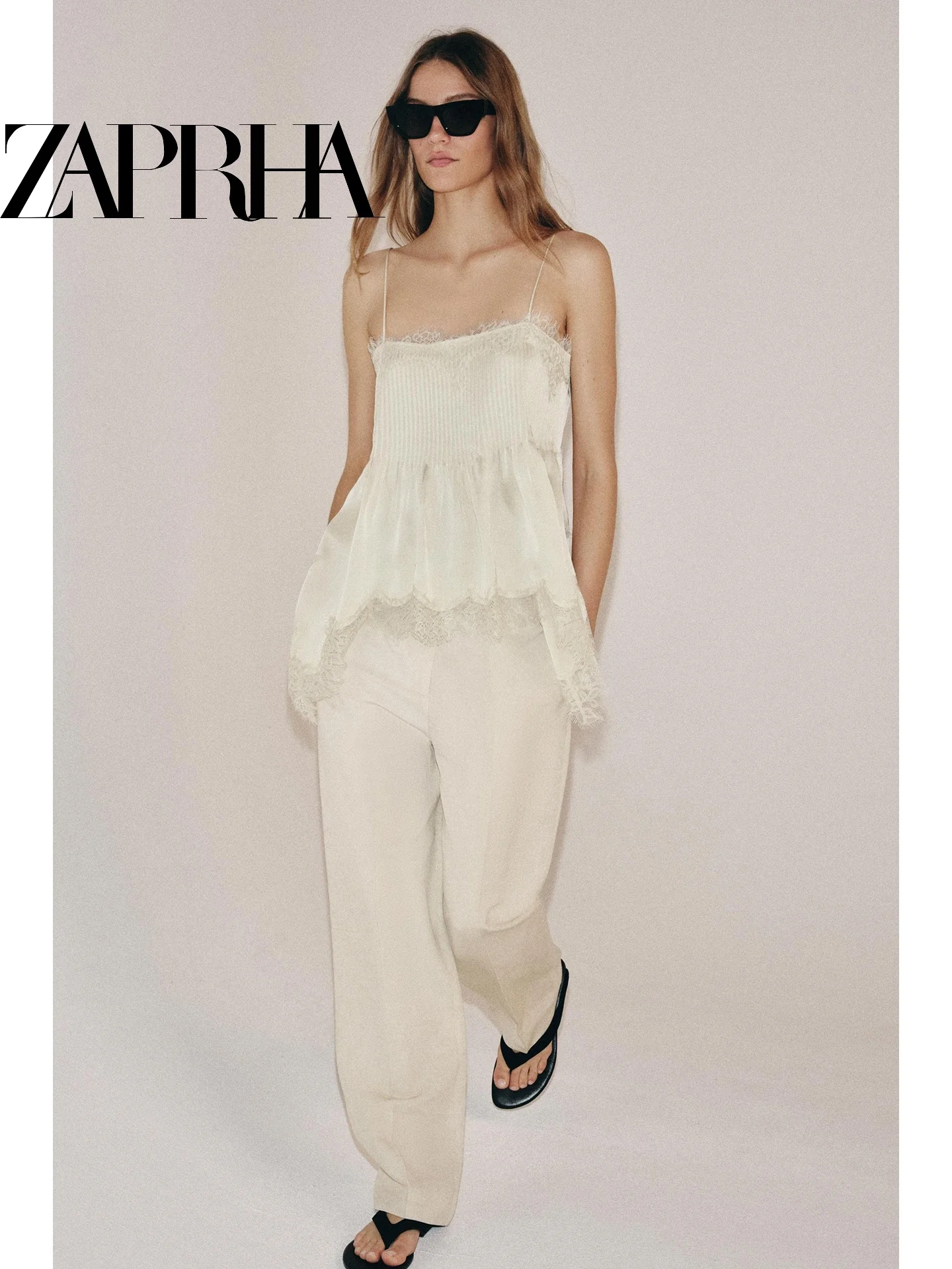 

Summer 2026 Pure Desire Gentle Style Splice Pleated Irregular Lace Underwear Style Strap Top Women's Vest Strapless round Neck