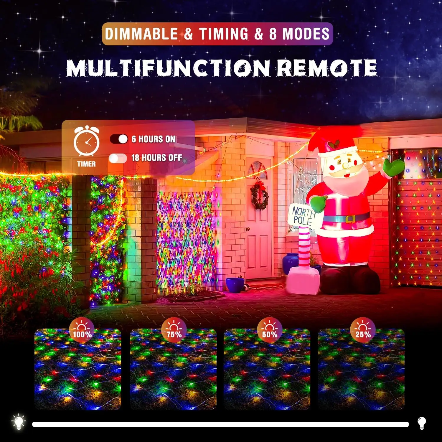 360 LED Christmas Net Lights Outdoor Mesh Lights 12ft x 5ft Waterproof Bush Net Lights 8 Modes with Remote Connectable