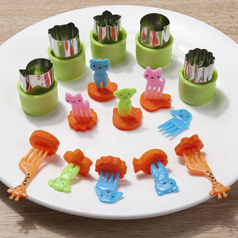 Cute Mini Food Picks Children Animal Toddler Cartoon Snack Cake Dessert Food Fruit Forks With Cutter Silicone Lunch Box Dividers