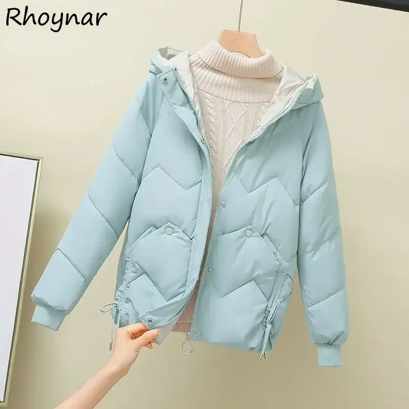 

6 Colors Hooded Parkas Women Gentle Winter Thicken Shirring Harajuku Solid Sweet Korean Style Chic Coats Design Students Popular