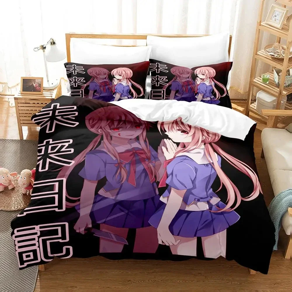 Kawaii Anime Future Diary Yuno Gasai Bedding Set Boys Girls Twin Queen Size Duvet Cover Pillowcase Bed Kids Adult Home Textile