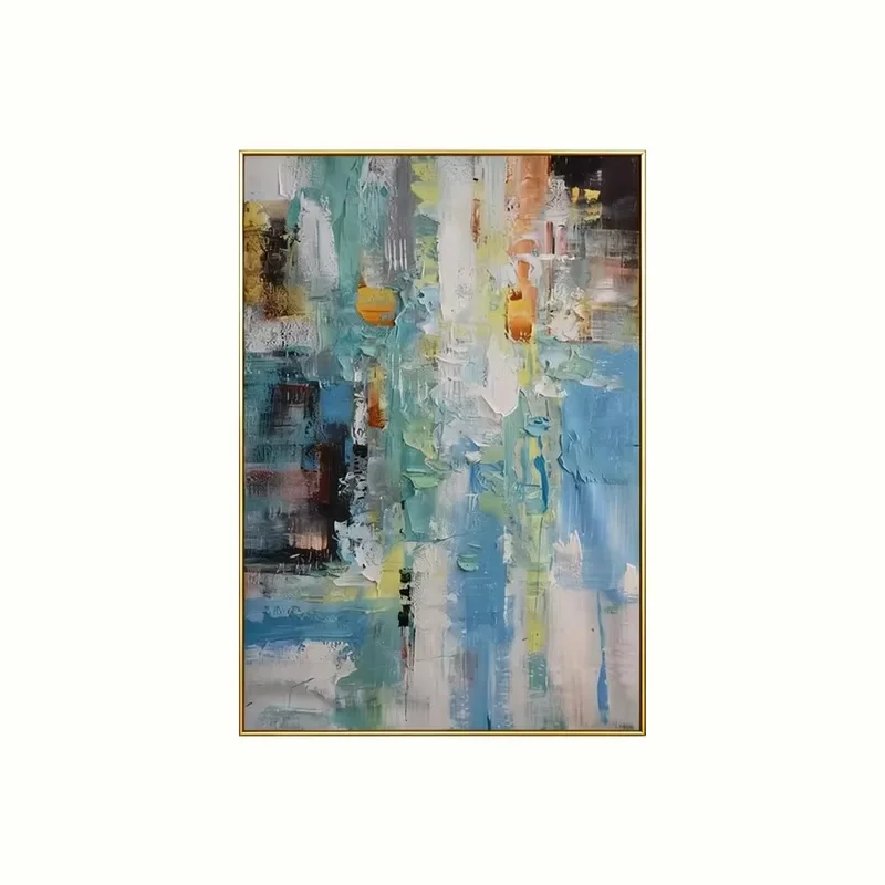 Modern Art Deco Aluminum Framed Custom Light Green White Abstract Painting Home Hotel Office Living Room Wall Art Hanging