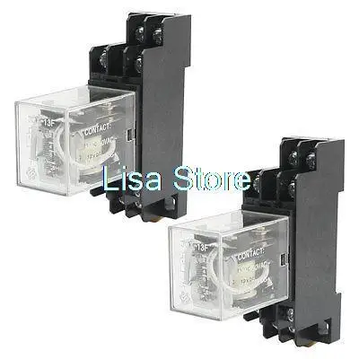 

2Pcs JQX-13F 35mm Mount Socket Base DC 12V DPDT 8 Pins Power Relay