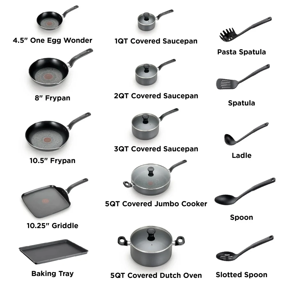 20 Piece Non-Stick Pots and Pans Cookware Set, Grey non stick cooking pot set