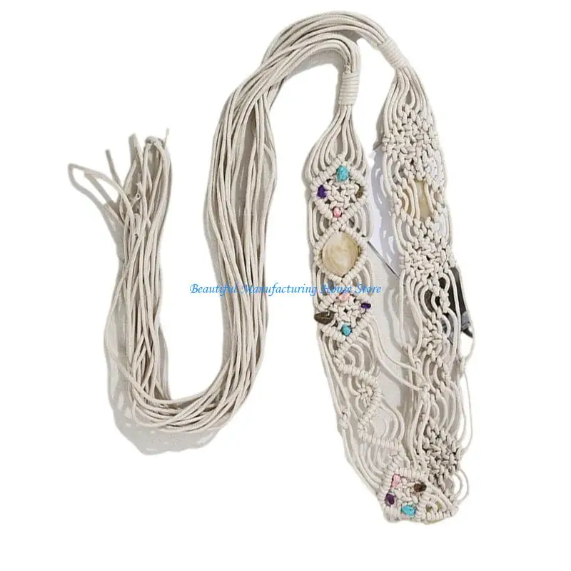 

E56A Женский пояс Плетеный пояс Плетеные бусины Винтажный пояс с завязками Повседневный пояс Ceinture