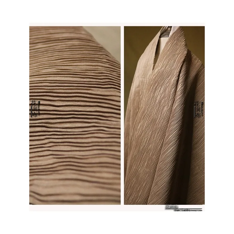 Folded/Corrugated Paper Texture Camel Miyake Lifetime Art Folding Creative Hundred Fold Skirt Fashion Designer Fabric