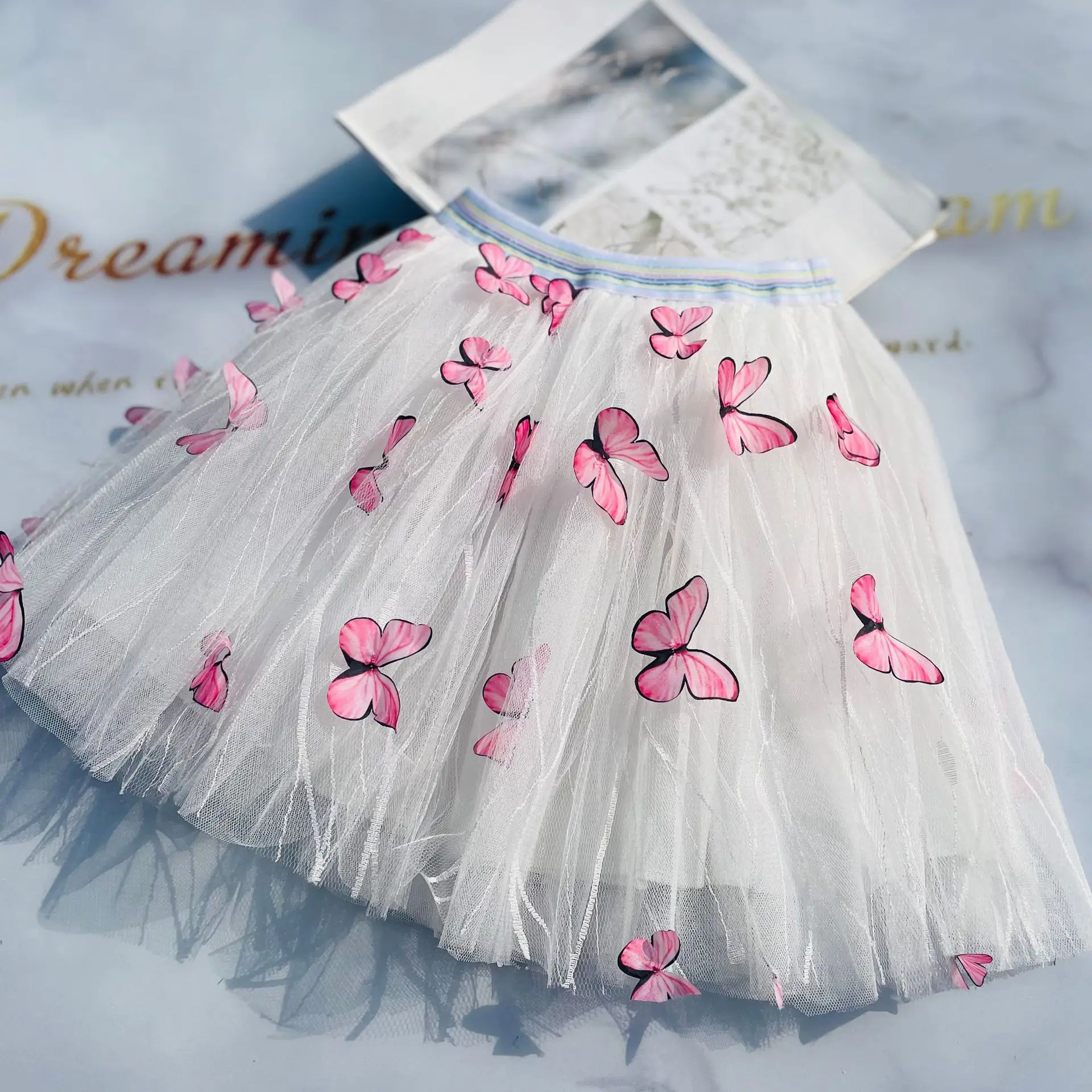 2-12Y Cute Butterfly Baby Girl Skirt Tutu Mesh Ball Gown Skirts Tulle Princess Party Dance Ballet Faldas Kids Clothes