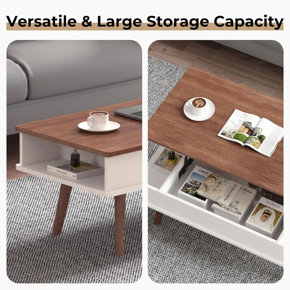 Rising Top Coffee Table: Quick Setup Storage Center Table with Large Hidden Compartment