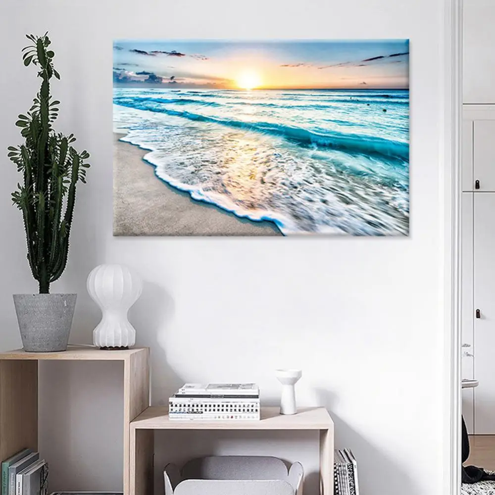 Seaside Sunrise Landscape Tapestry Fabrics Modern Sunrise Beach Sea Posters Wall Art Pictures Hanging Wall Painting Decoration