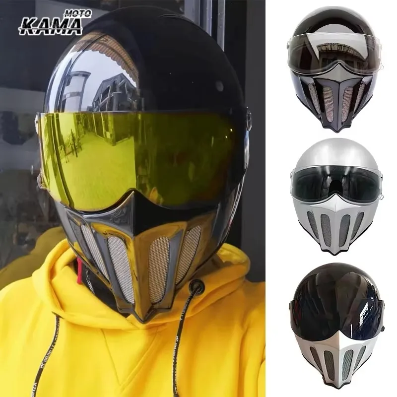 MEKKCENS Fiberglass Retro Small Helmet Body Electric Vehicle Detachable All-season Full-face Helmet Cascocascospara Moto
