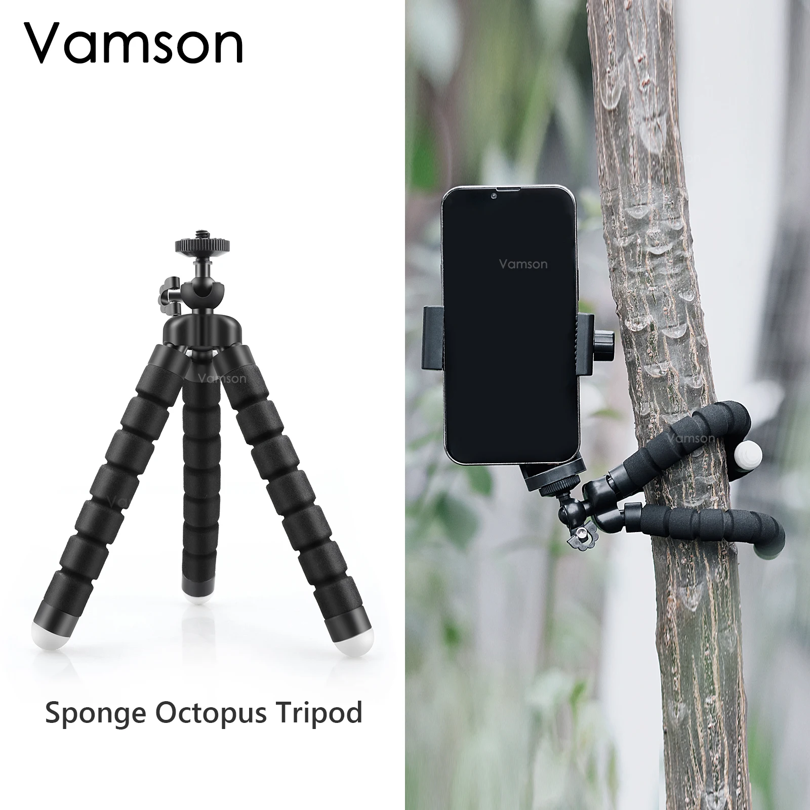 حوامل Vamson لـ Gopro Hero 12 11 10 9 8 7 ملحقات حامل ثلاثي الأخطبوط الصغير المرن باللون الأسود للهاتف Insta360 X3 DJI EKEN Drift