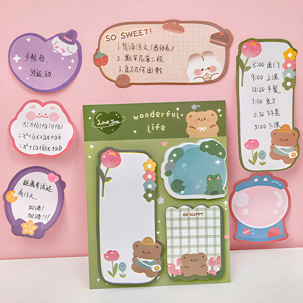 Cute Kawaii Sticky Notes Set Funny Cat Dog Bear Rabbit Memo Pad Post Notepads Girl Stationery Index Tab Checklist Planner Agenda