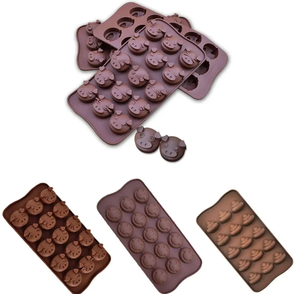 Smile Face Pig Shaped Mini Poop Chocolate Mold 15 Grids Personalized Candle Mold Funny No Stick Poop Silicone Mold Cake