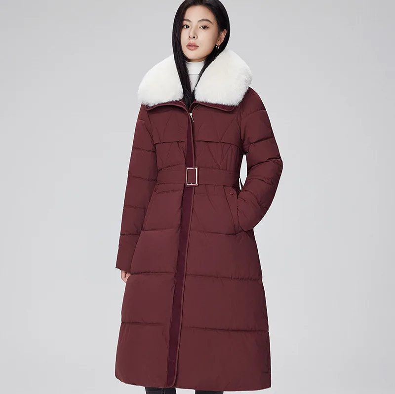 Women Parkas Long Coats Fur Collar Jackets Thick Warm Y2k Streetwear Elegant Jacket Tight Waist Work Coat Autumn Winter 2025