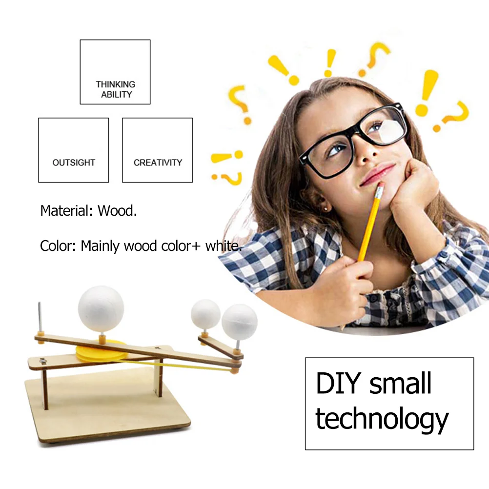Sports Earth and Moon Three-Ball Instrument Student Models Solar System Educational Sun Orbital Wooden Planet