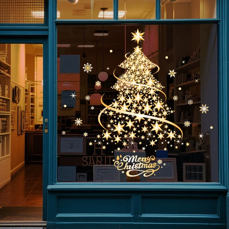 Weihnachtsaufkleber Gold und Silber Weihnachtsbäume Statische Schneeflocke Fenster Glas Fensterdekorationen