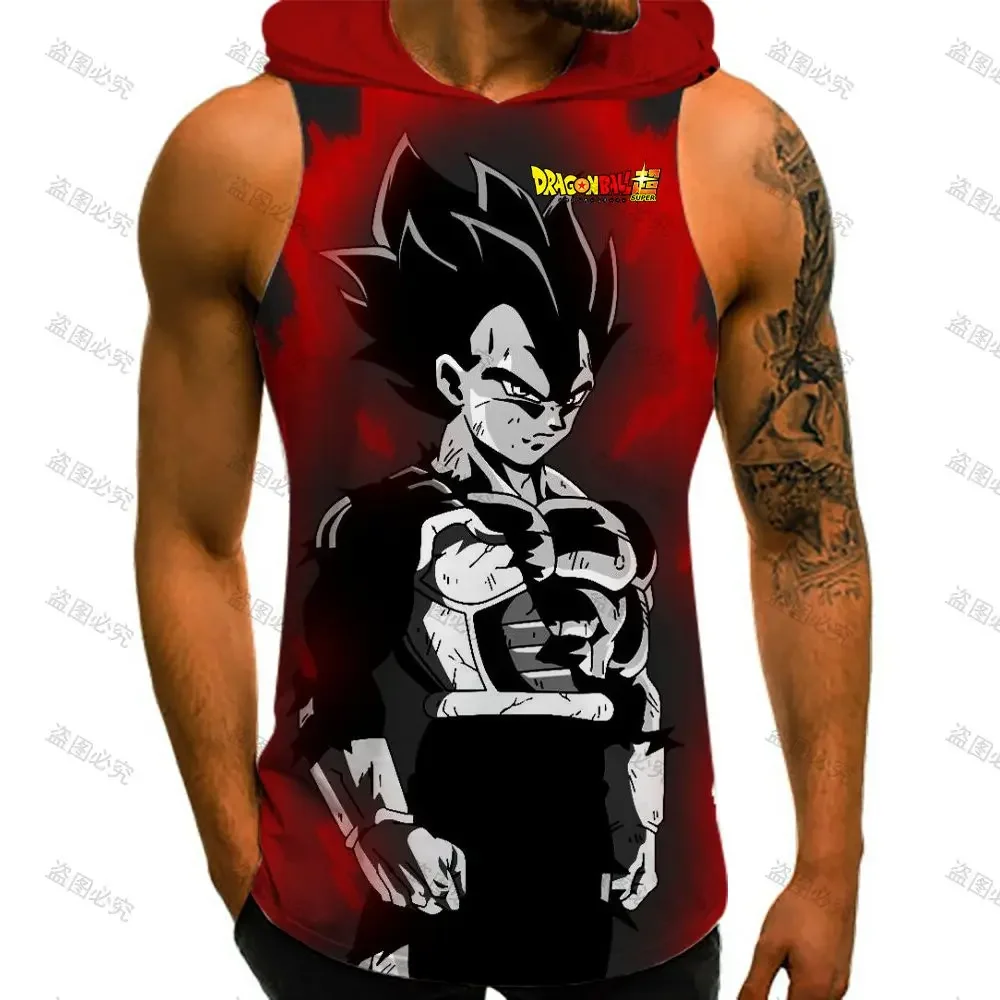 Gym Goku Men's Vest With Hood Dragon Ball Z High Street European Size S-3XL Summer Harajuku 2024 Anime Streetwear Vegeta Clothes