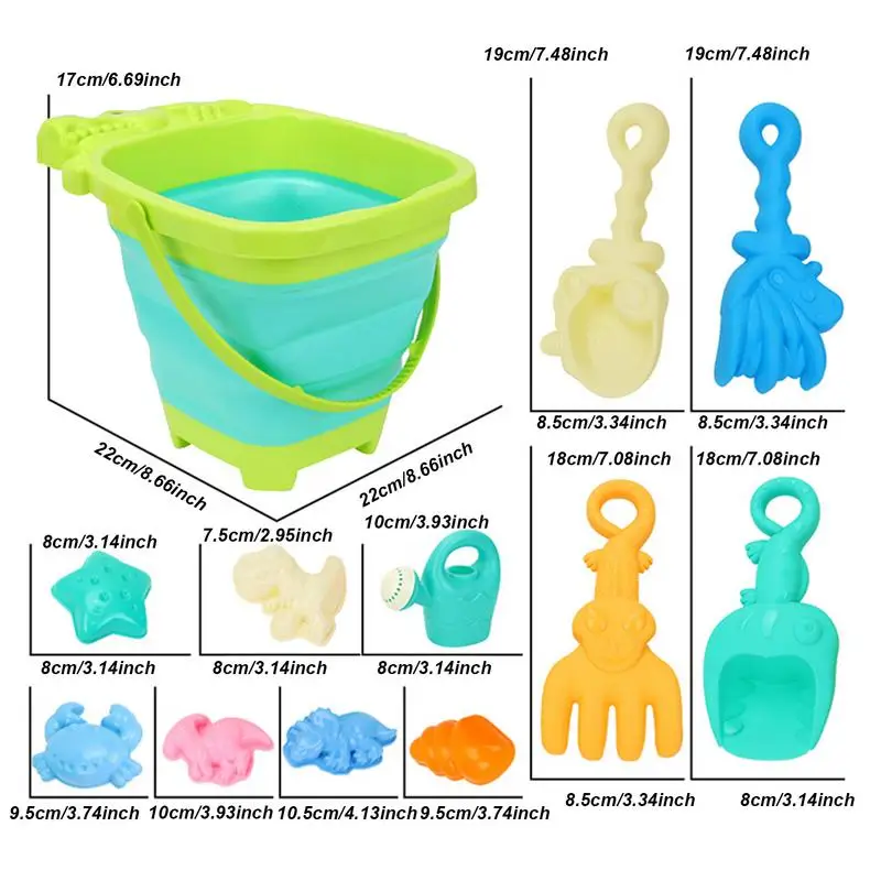 Conjunto de brinquedos de praia dos desenhos animados brinquedos de praia para ao ar livre bonito acessórios de viagem colorido conjunto de jogo com pás de balde dobrável para