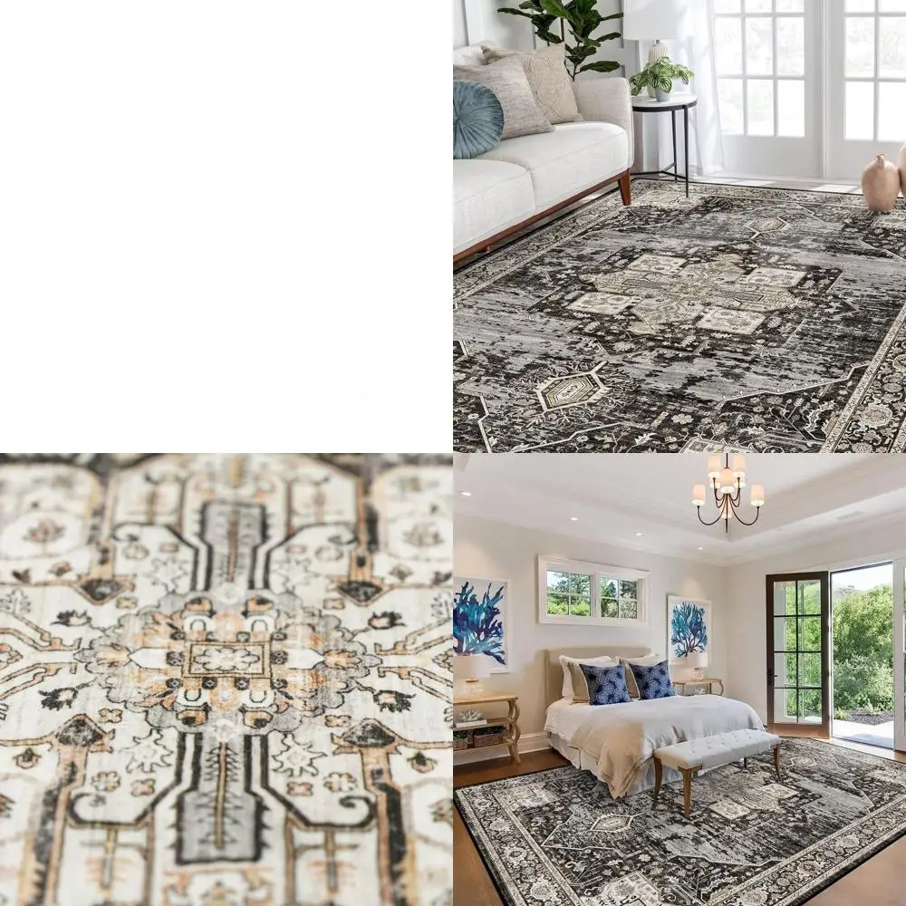 

Stain-Resistant 9x12 Area Rugs - Large Vintage-Style Living Room Carpets with Non-Slip Backing for Bedroom, Home Decor Floor Mat