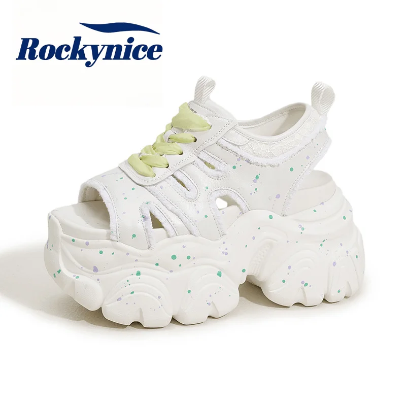 

Women's Thick Soled 10CM Chunky Sandals New 2026 Summer Hollow Out Leather Shoes Sport Style High Platform Casual Beach Slippers
