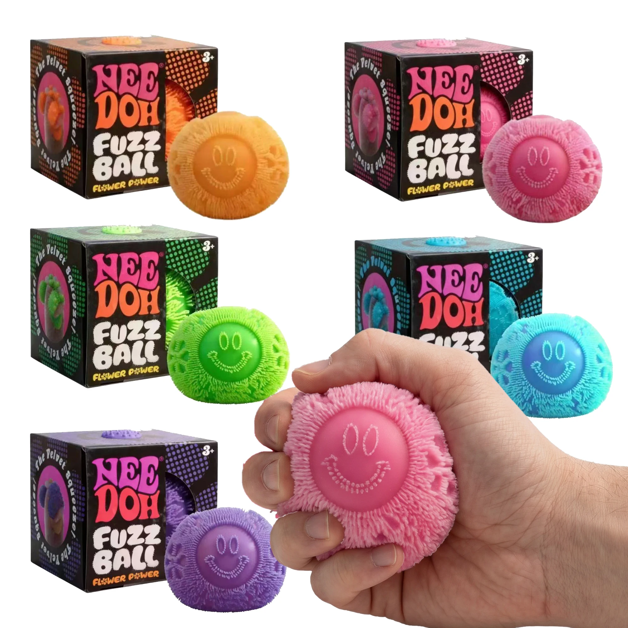 Image of NeeDoh Style Flauschiger Smiley-Gesichts-Quetschball Weicher Gummi Stressabbau-Spielzeug Squishy Angstlösender Sensorik-Ball für Erwachsene
