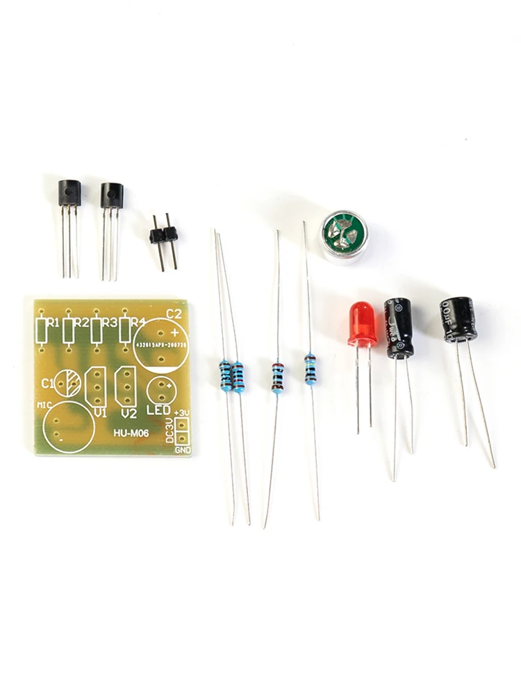 Kit di produzione di luci flash a LED con controllo vocale Kit di apprendimento divertente Parti di produzione di saldatura elettronica fai-da-te HU-M06