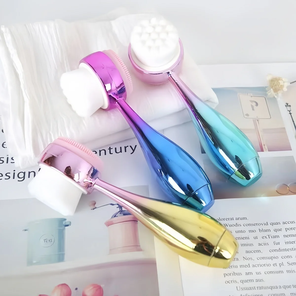 Galvanisierter, doppelseitiger manueller Gesichtswaschbürste, Silikon, Tiefenreinigung, weiche Borsten, Make-up-Pinsel, fortschrittlicher manueller Mitesser