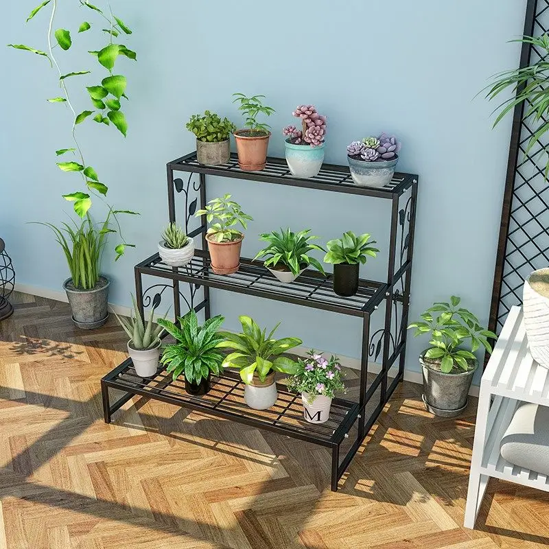 Stepped Wrought Iron Multi-Layer Flower Rack For Balcony Living Room Plant Storage