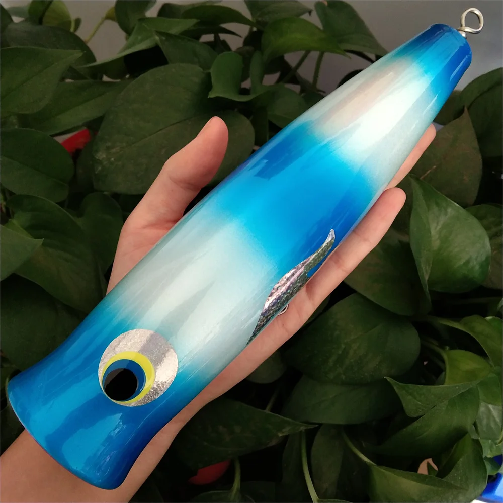 Señuelo Popper de madera para pesca en el mar, cebo flotante de fundición larga, 22cm, 180g, 1 unidad
